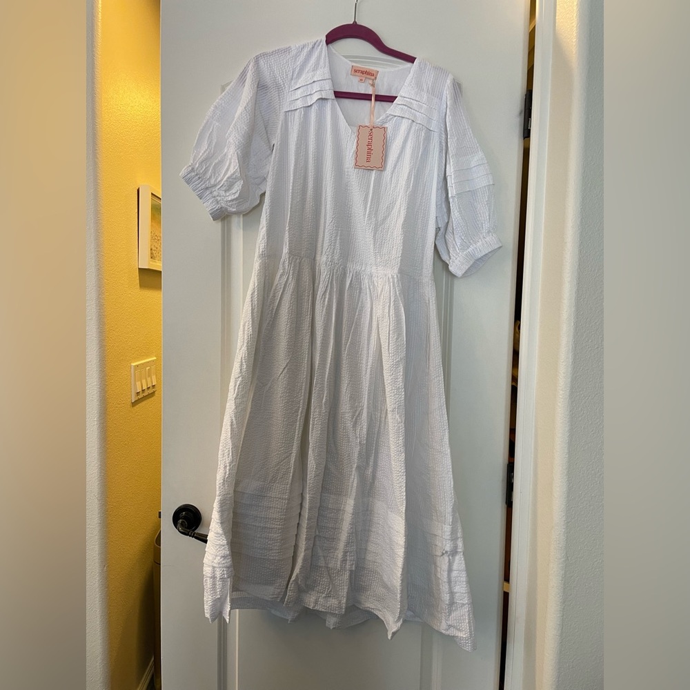 NWT Seraphina London Midi Pleat Dress in white